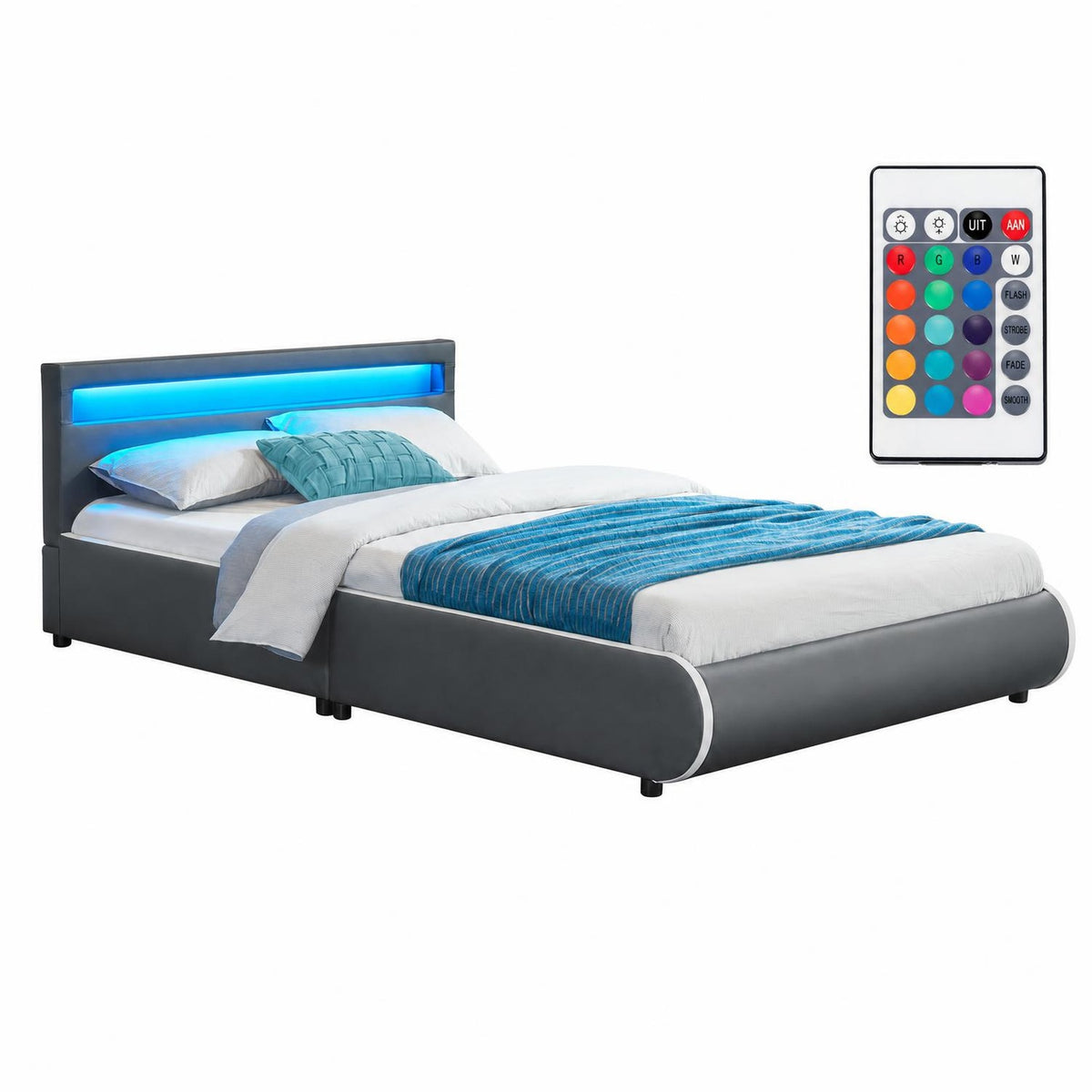 Gestoffeerd bed Sevilla 140x200 cm – wit, met LED-verlichting