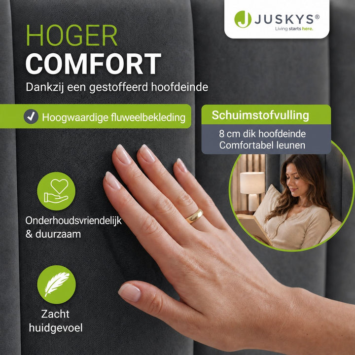 Gestoffeerd bed Savona – fluwelen bekleding met opbergruimte