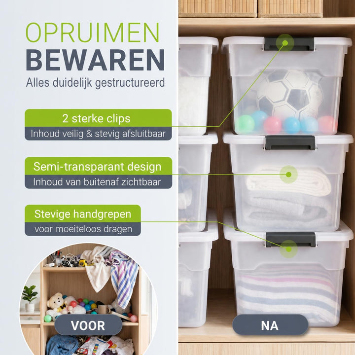 Opbergbox met deksel 30 liter – set van 4, stapelbaar