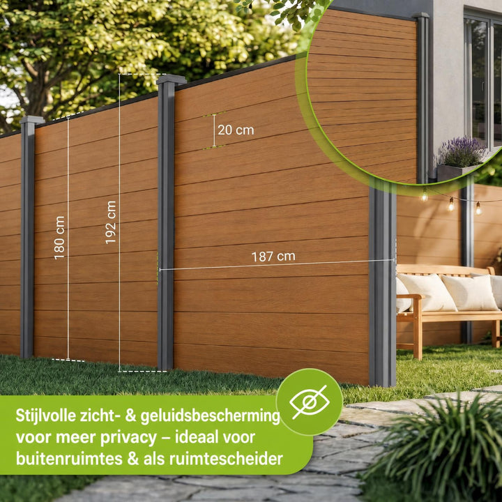 Composiet schutting teak – schuttingelementen met palen