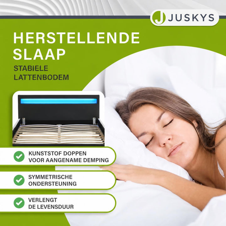 Gestoffeerd bed Sevilla 140x200 cm – wit, met LED-verlichting
