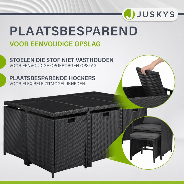 Wicker tuinset Baracoa – 9-delig voor 8 personen, zwart en grijs