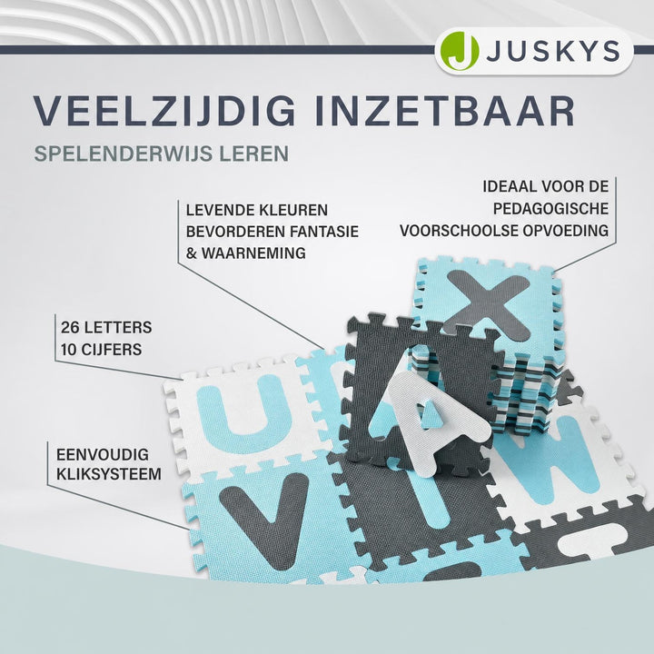 Puzzelmat Kim – 189x189 cm, 36 delen met letters en cijfers