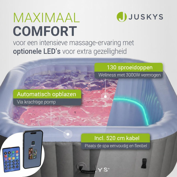 Opblaasbare spa vierkant – 4-6 personen, 185x185 cm, met led
