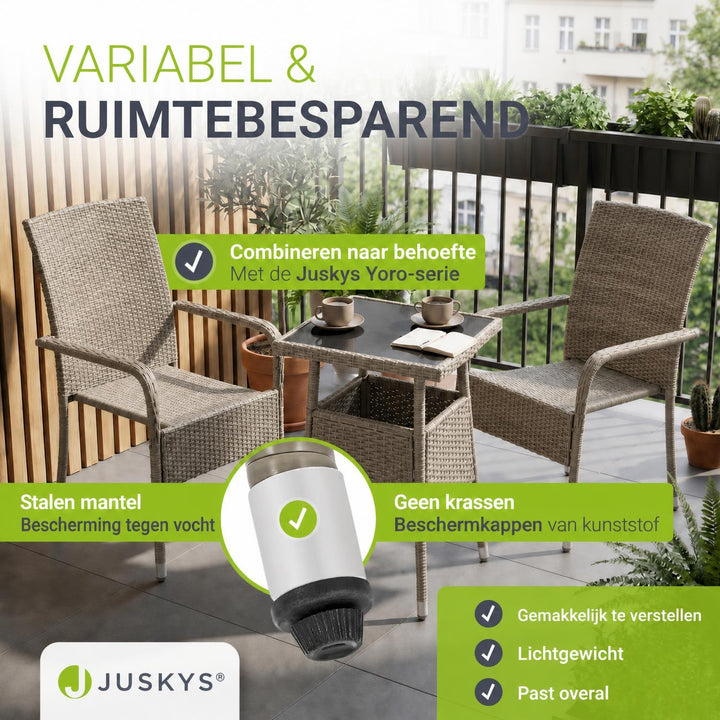 Tuintafel Yoro – vierkant, wicker met glazen blad, zwart
