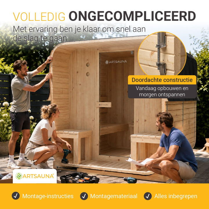 Barrelsauna Nolvik – vierkant, vurenhout, 3,6 kW saunakachel