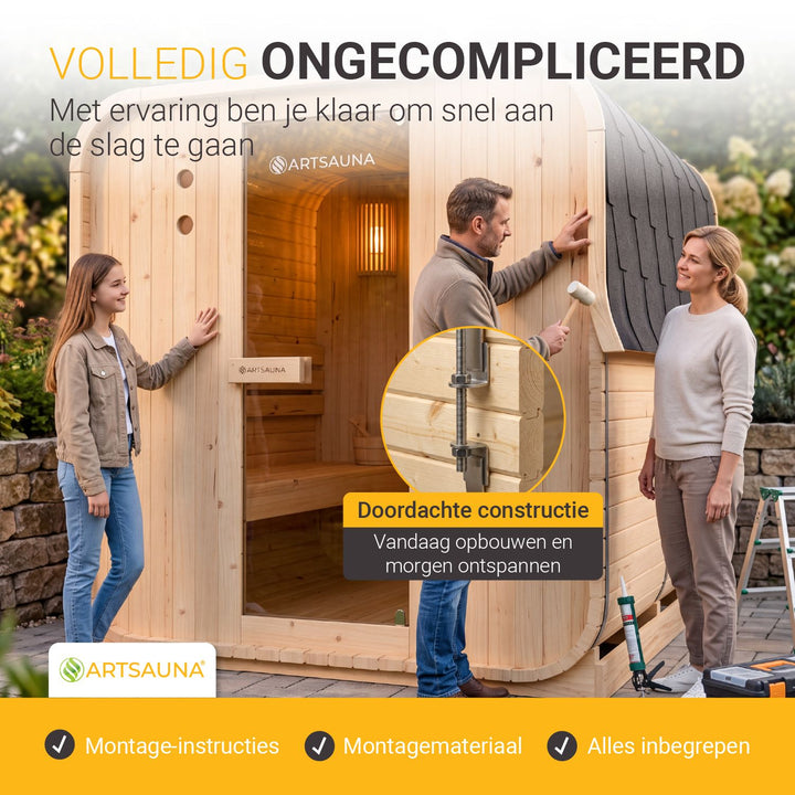 Barrelsauna Nolvik – vierkant, vurenhout, 3,6 kW saunakachel
