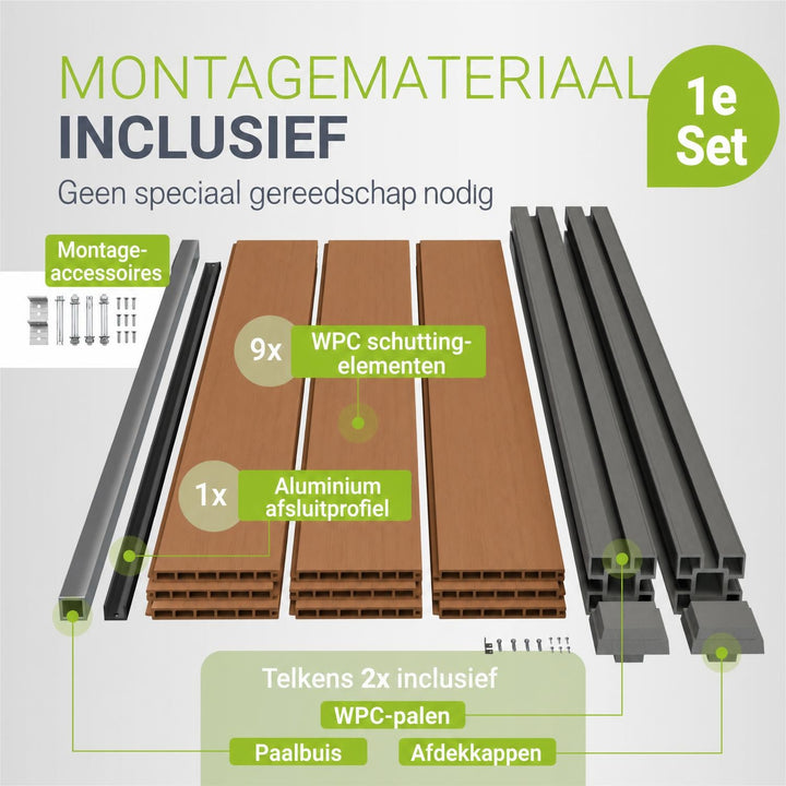 Composiet schutting teak – schuttingelementen met palen