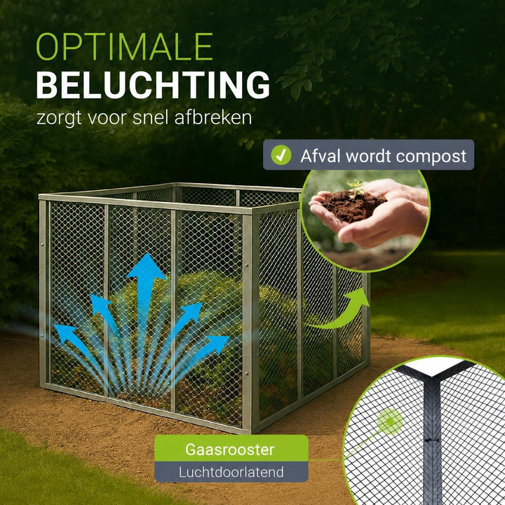 Metalen compostbak – 450 of 800 liter, voor tuin- en keukenafval