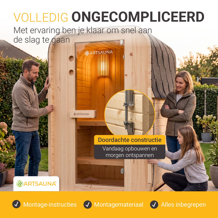 Barrelsauna Nolvik – vierkant, vurenhout, 3,6 kW saunakachel