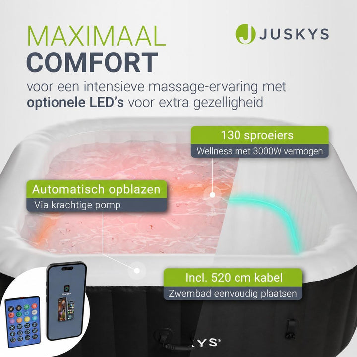 Opblaasbare spa vierkant – 4-6 personen, 185x185 cm, met led