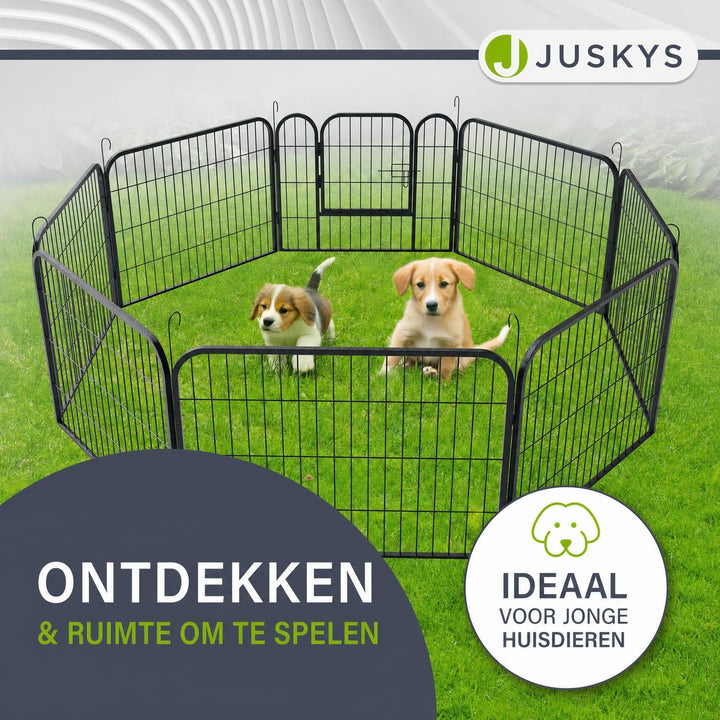 Puppyren van metaal 160x160x60 cm – 8 panelen met deur