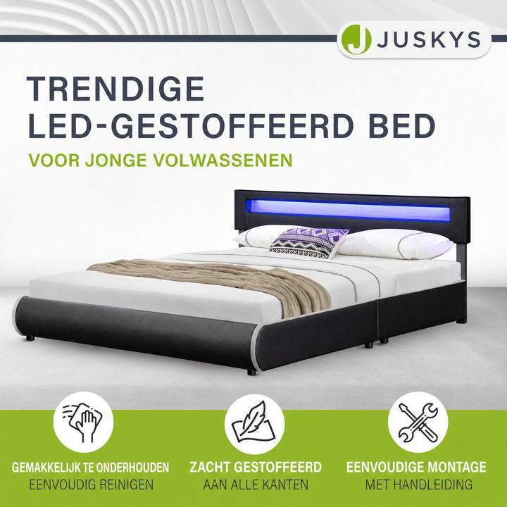Gestoffeerd bed Sevilla 140x200 cm – wit, met LED-verlichting