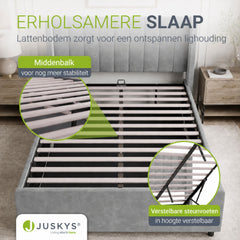 Gestoffeerd bed Savona – fluwelen bekleding met opbergruimte