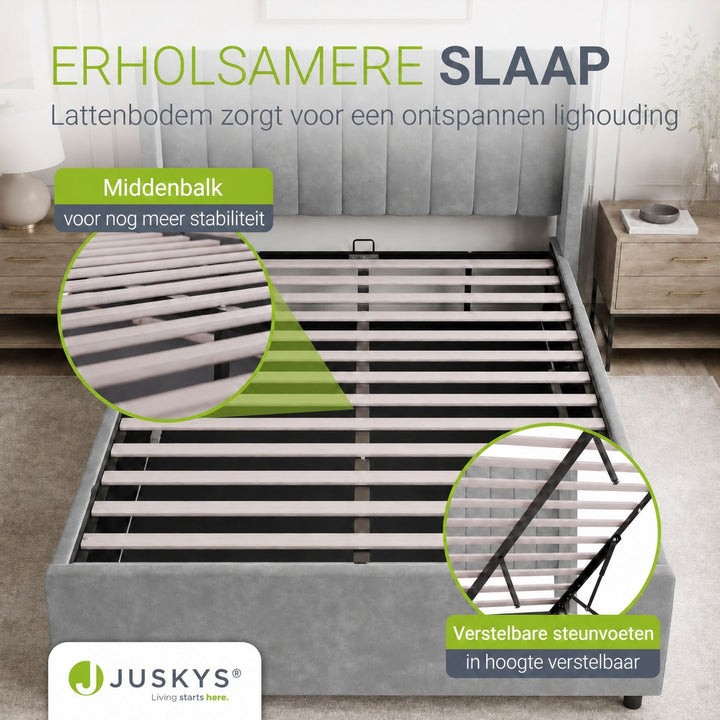 Gestoffeerd bed Savona – fluwelen bekleding met opbergruimte