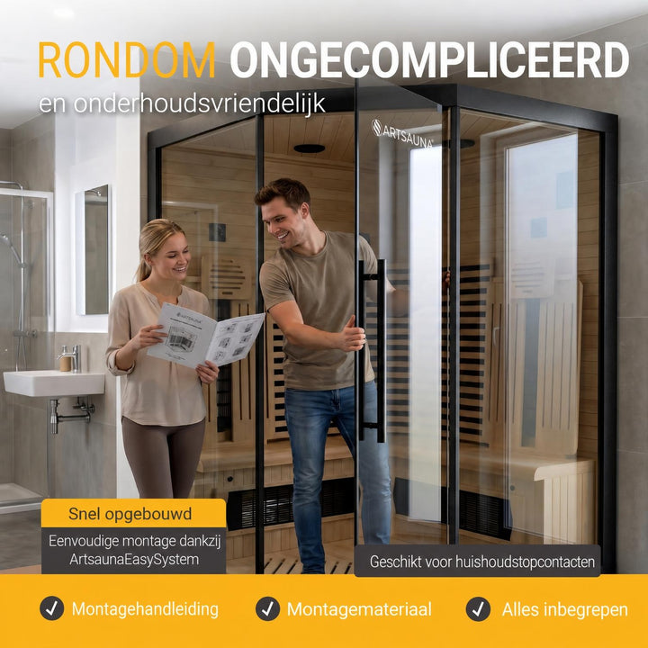 Infraroodcabine Malmö 140 zwart – 3 personen, glazen front