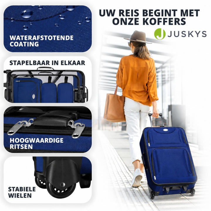 Kofferset Athen – 5-delig, 2 trolleys met schoudertas, zwart