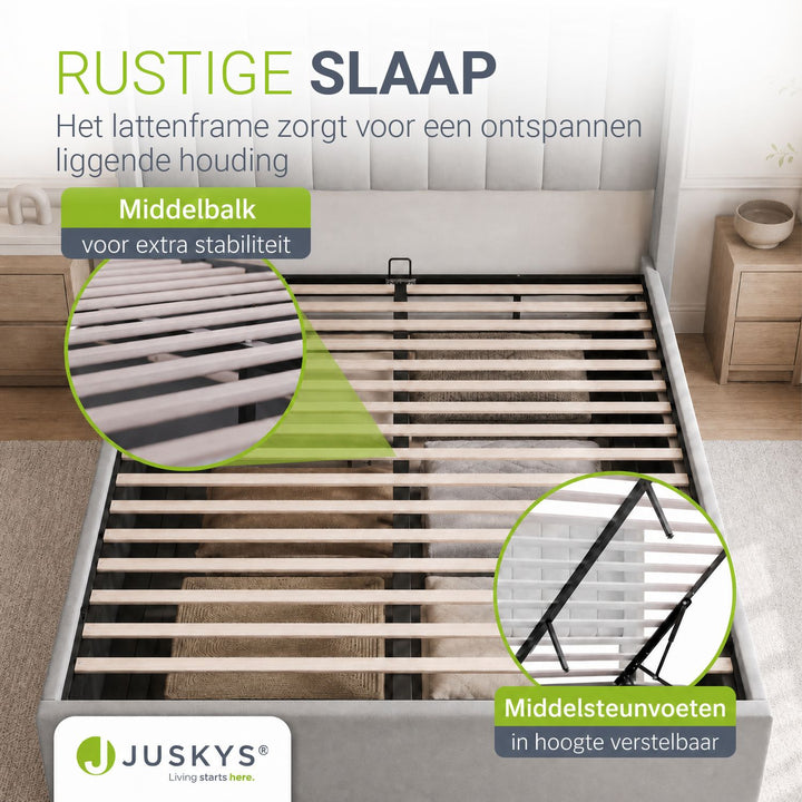 Gestoffeerd bed Savona – fluwelen bekleding met opbergruimte
