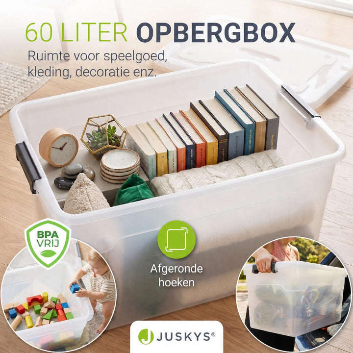 Opbergbox met deksel 30 liter – set van 4, stapelbaar