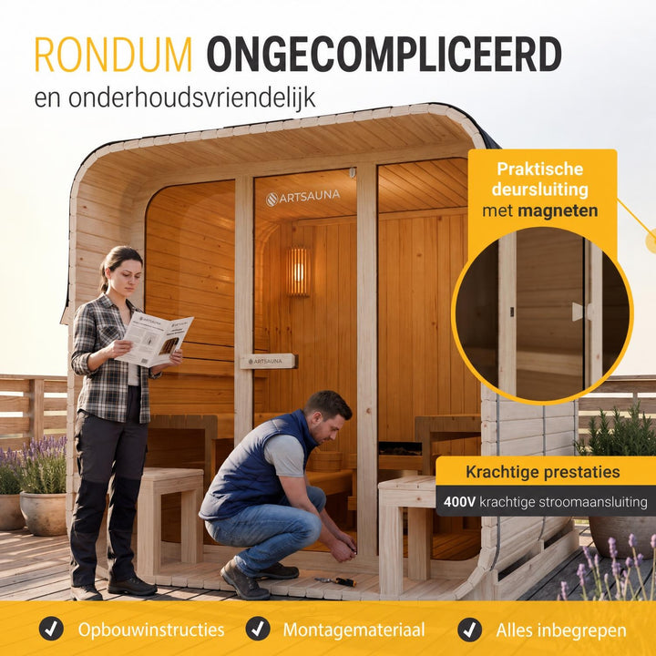 Buitensauna Fjora XL – 6 personen, 9 kW kachel