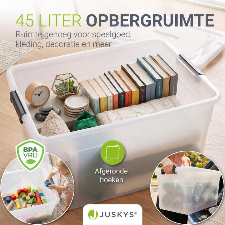 Opbergbox met deksel 30 liter – set van 4, stapelbaar