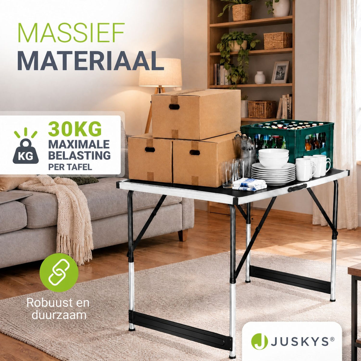 Multifunctionele tafelset van 3 – aluminium, 100x60 cm, inklapbaar