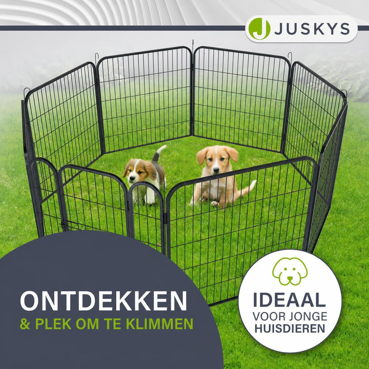 Puppyren van metaal 160x160x60 cm – 8 panelen met deur