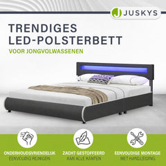 Gestoffeerd bed Sevilla 140x200 cm – wit, met LED-verlichting