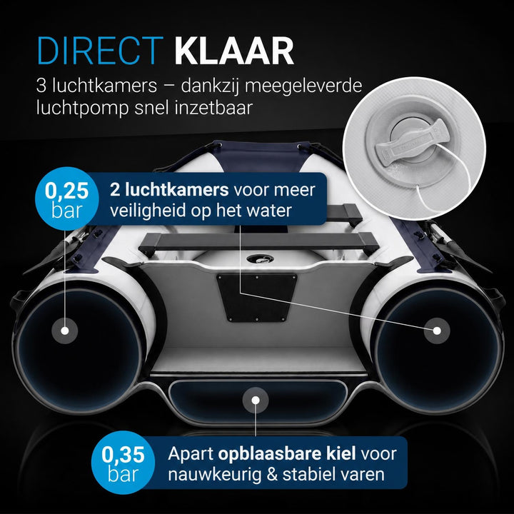 Rubberboot 3,20 m – 2 zitbanken, complete set met peddels