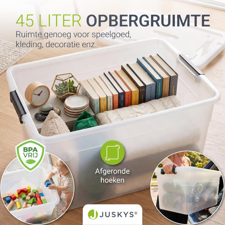 Opbergbox met deksel 30 liter – set van 4, stapelbaar