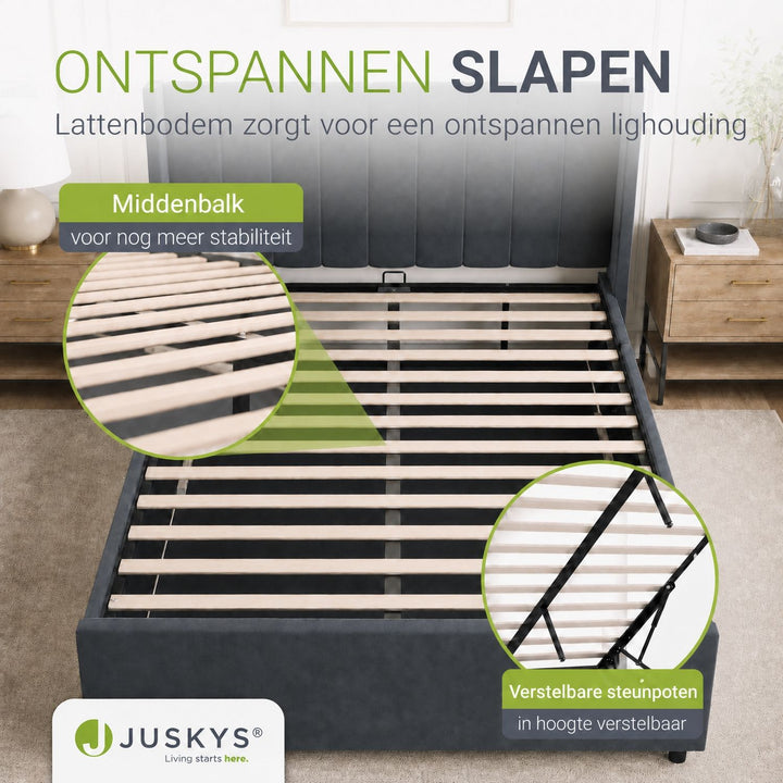 Gestoffeerd bed Savona – fluwelen bekleding met opbergruimte