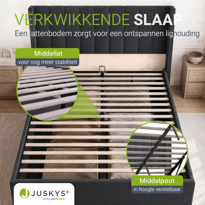 Gestoffeerd bed Savona – fluwelen bekleding met opbergruimte