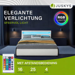 Gestoffeerd bed Sevilla 140x200 cm – wit, met LED-verlichting