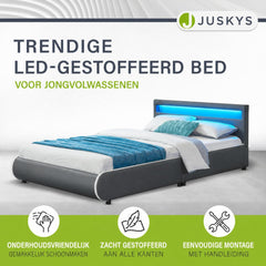 Gestoffeerd bed Sevilla 140x200 cm – wit, met LED-verlichting