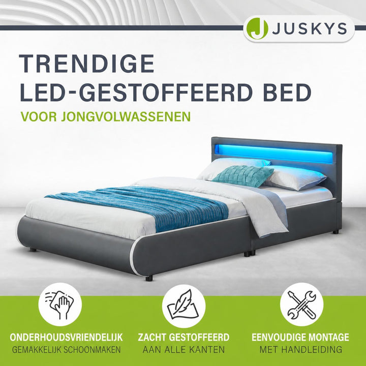 Gestoffeerd bed Sevilla 140x200 cm – wit, met LED-verlichting