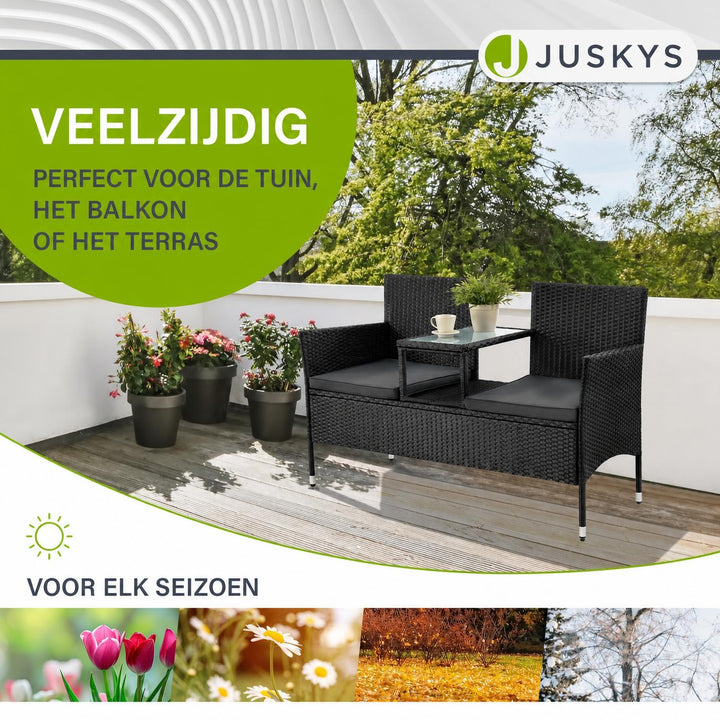Wicker tuinbank Monaco – 2 personen, 133x63x84 cm met tafel