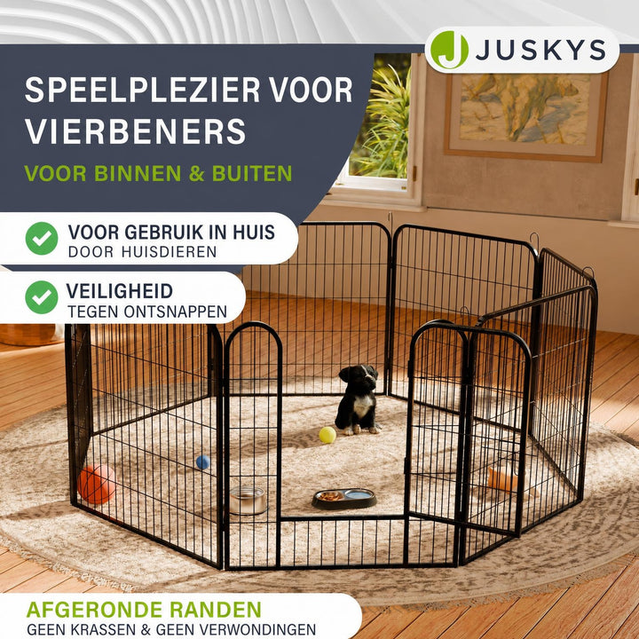 Puppyren van metaal 160x160x60 cm – 8 panelen met deur