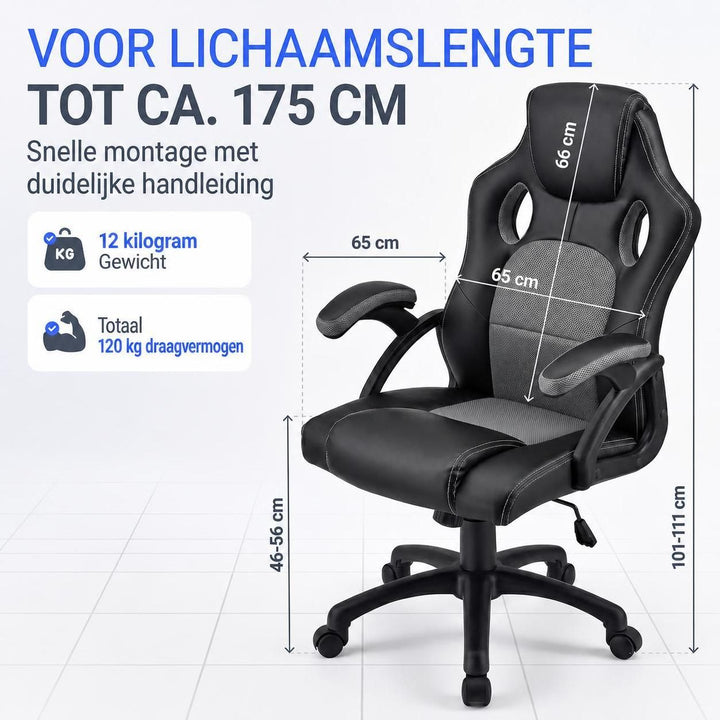 Bureaustoel Montreal in racingdesign – tot 120 kg, zwart