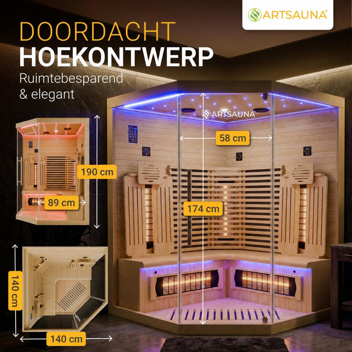 Infraroodcabine Malmö 140 – 3 personen, naturel hemlockhout