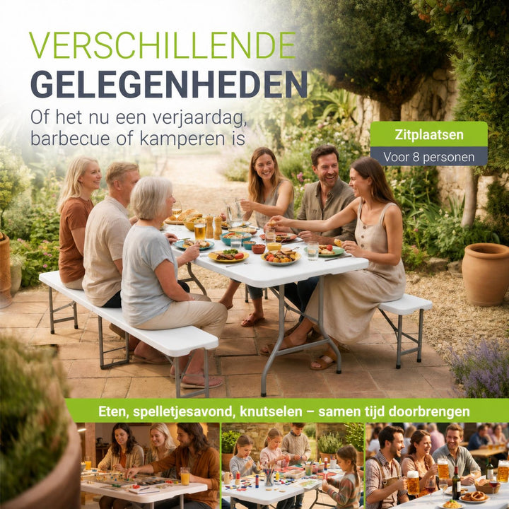 Biertafelset Bayreuth 180 cm – kunststof, voor 6 tot 8 personen