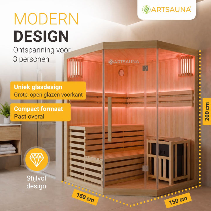 Binnensauna Espoo 150 Premium – 3 personen, Harvia-kachel