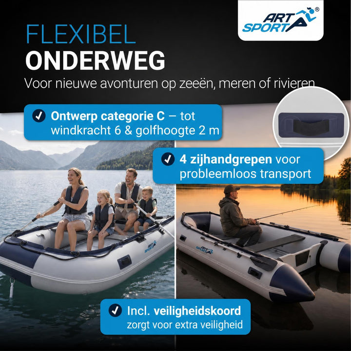 Rubberboot 3,20 m – 2 zitbanken, complete set met peddels
