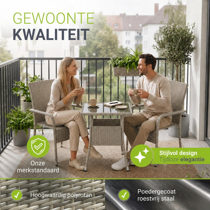 Tuintafel Yoro – vierkant, wicker met glazen blad, zwart