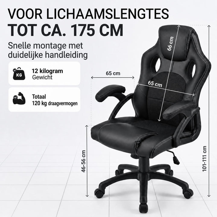 Bureaustoel Montreal in racingdesign – tot 120 kg, zwart