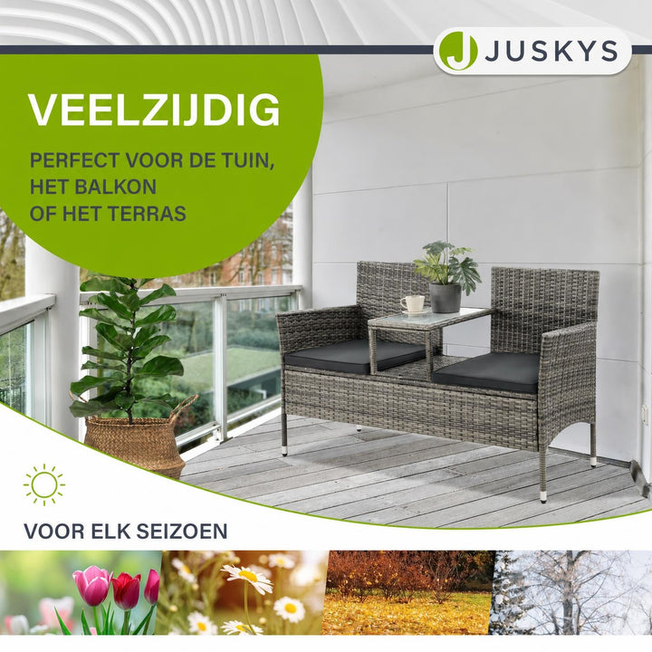 Wicker tuinbank Monaco – 2 personen, 133x63x84 cm met tafel