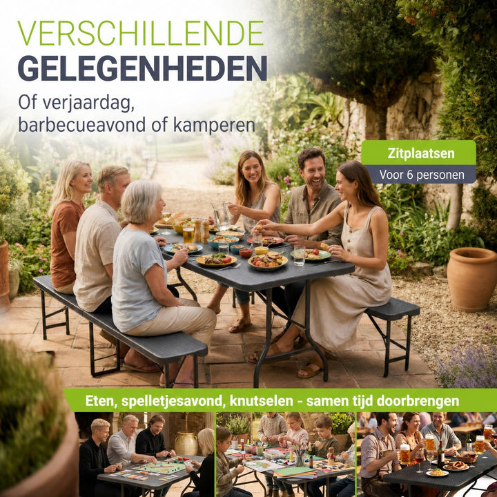 Biertafelset Amberg 180 cm – wicker, voor 6 tot 8 personen