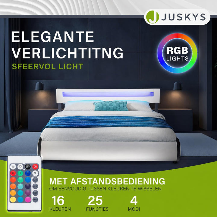 Gestoffeerd bed Sevilla 140x200 cm – wit, met LED-verlichting