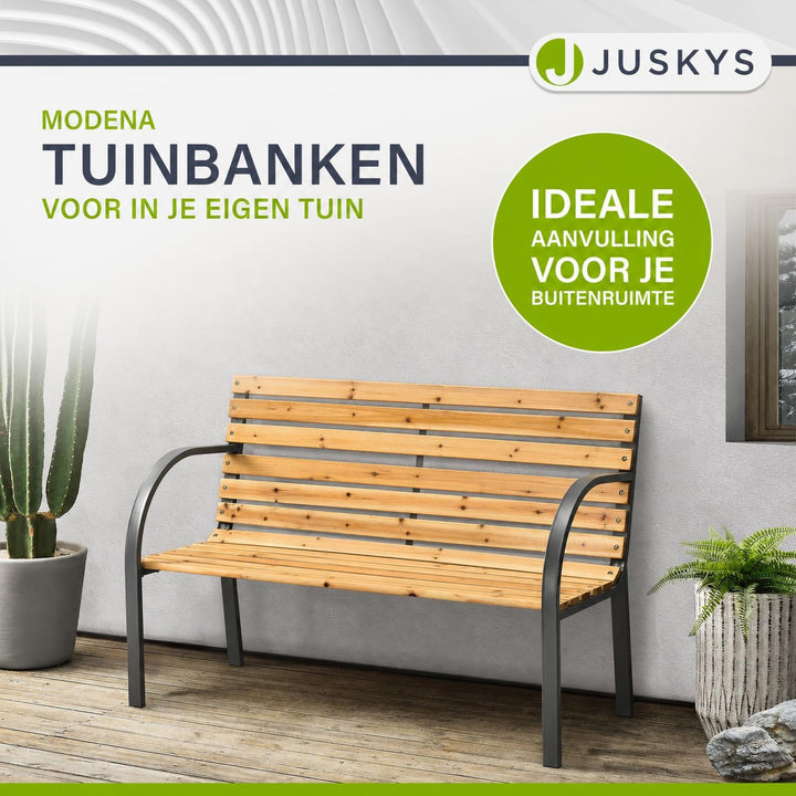 Tuinbank Modena – 120 cm, hout met stalen zijkanten