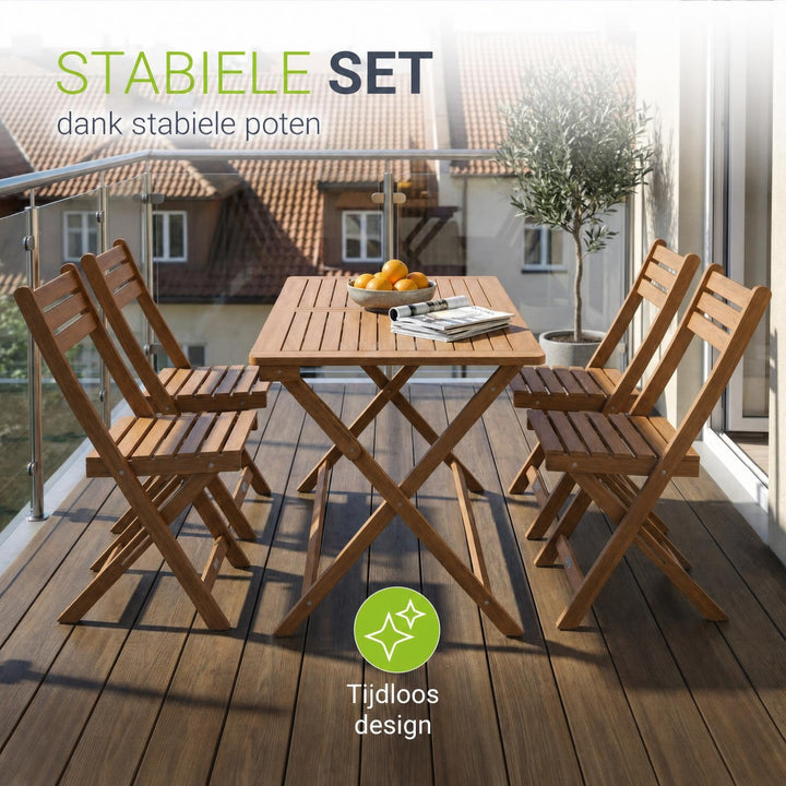 Tuinset Rimini – acaciahout, 5-delig met tafel en 4 stoelen