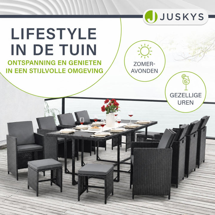 Wicker tuinset Baracoa – 9-delig voor 8 personen, zwart en grijs